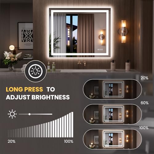 Image of LOAAO 39.4 inchx31.5 inch LED Mirror for Bathroom, Lighted Bathroom Mirror with Lights, Anti-Fog, Dimmable, Memory Function, Clear Reflection