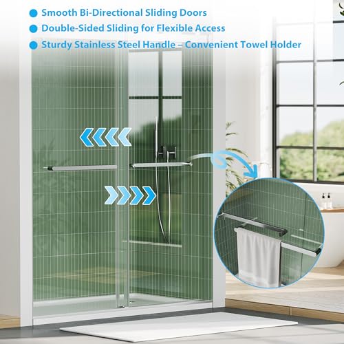 Image of Garvee Frameless Double Sliding Shower Door, Adjustable 56-60 inch W x 74 inch H, 6mm Tempered Glass with Square Stainless Steel Track, Brushed Nickel Finish for Bathroom Enclosure