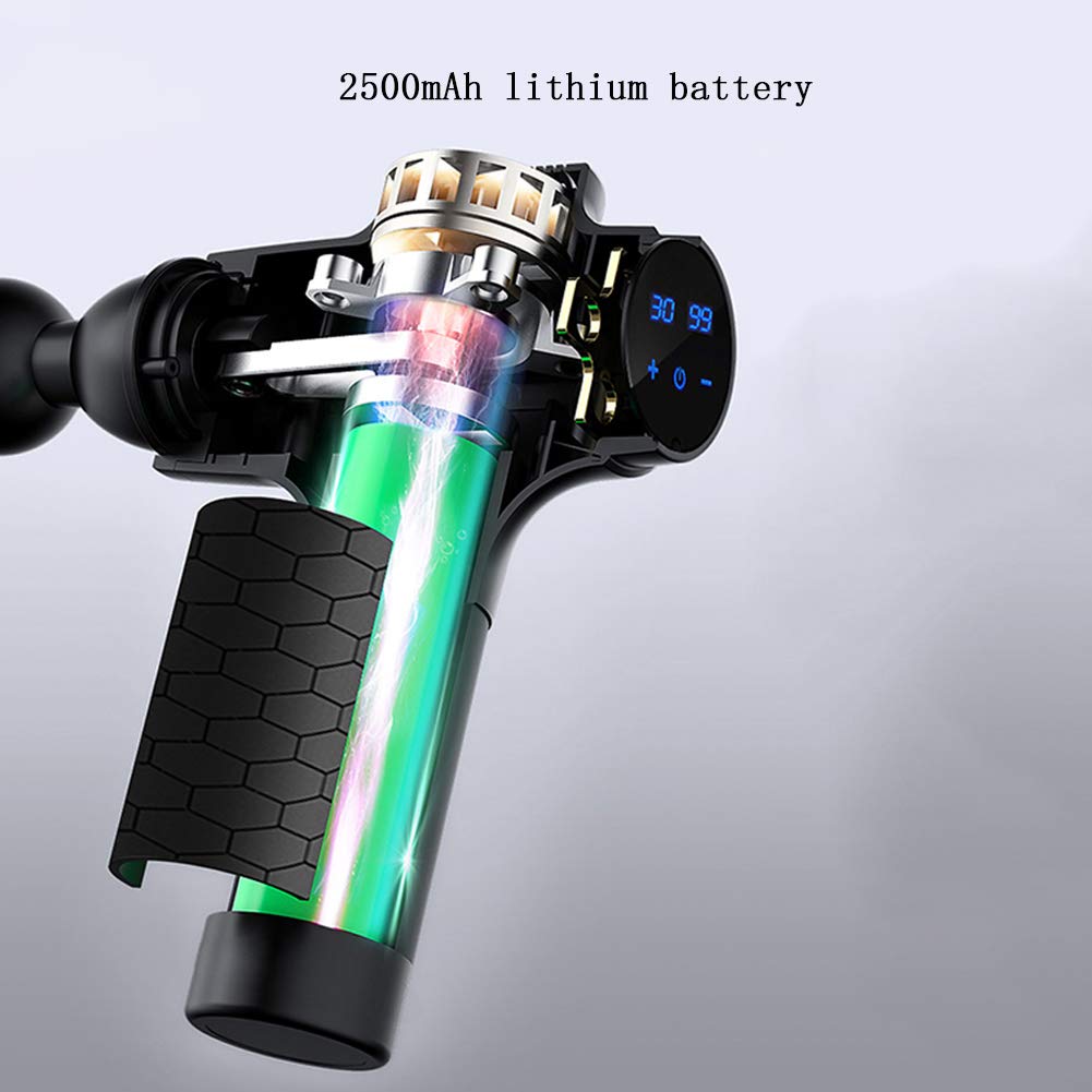 Pistola De Masaje, Dispositivo De Masaje Portátil con 5 Cabezales De Masaje, 5800 RPM 45DB 2500mAh Pistola De Fascia Ajustable De 4 Velocidades con 4 Cabezales De Masaje, Pantalla De Control LCD