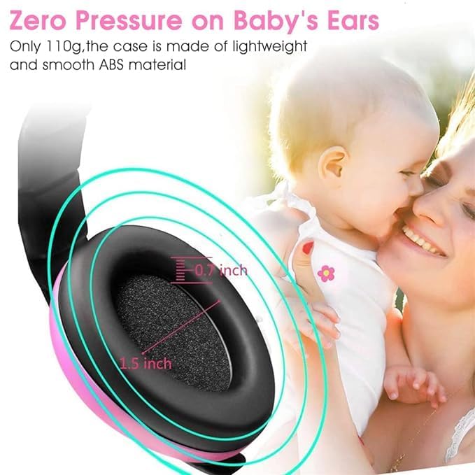 ATIRAMANIYA Baby Hearing Protection Earmuffs for Baby Sleep Flight Travel, Baby Ear Protection Noise Canceling Headphones for Baby Toddler 0-3 Years (Pink Ear Muffs) 2