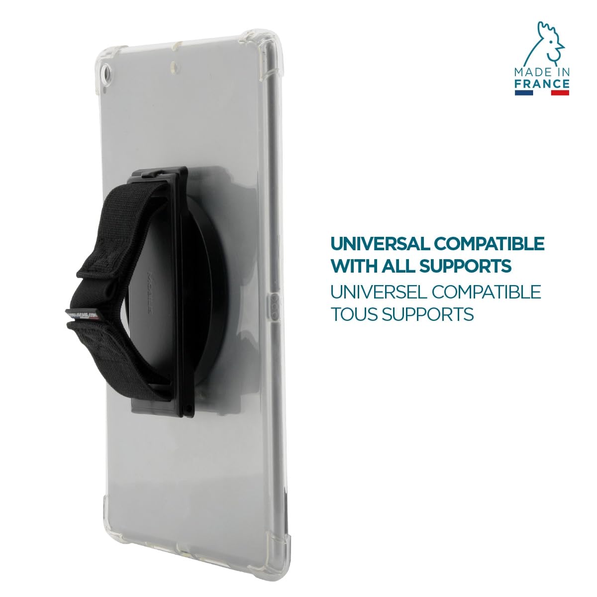 Mobilis Soporte Universal Giratorio para Tableta y iPad, Correa de Mano/Empuñadura de Agarre Ajustable, Rotación de 360°, Soporte para Lápiz, Tablet Grip, Negro