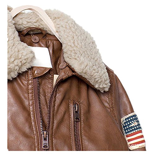 ZPW Kids PU Leather Flight Bomber Aviator Jacket with Removable Faux Fur Collar, Brown, 13-14Years4