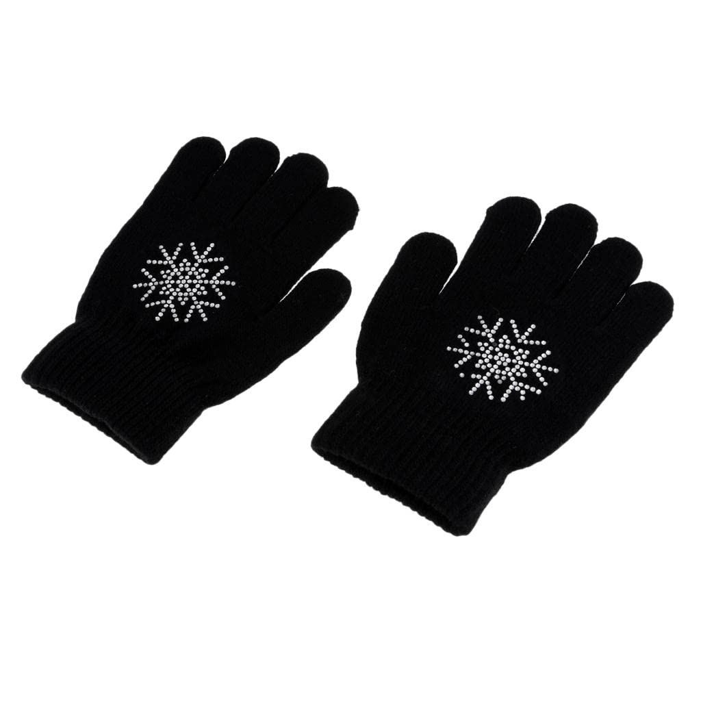 Leeadwaey Guanti da pattinaggio su ghiaccio per ragazze e donne e bambini Magic Stretch guanto nero fiore S, nero fiore di neve, S