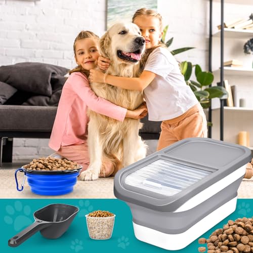 KIMIGO Hundefutter Aufbewahrung,Dog Food Containe,Pet Food Container 8kg,Faltbarer Hundefutter Box mit Deckel Löffel Messbecher,Luftdichte Behälter zur Aufbewahrung von Lebensmitteln