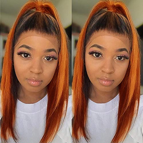 ANDRIA Orange Brown Short Bob Lace Front Wigs Glueless Natural Srtaight Light Wavy Synthetic Heat Resistant Fiber Hair Wig Side Part Wig With Baby Hair For Black Women 16 Inches Ombre Orange Wavy Wigs