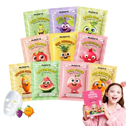 10 Pack Fruit Face Mask Set for Kids & Teens, Hydrating Facial Mask with Natural Fruit Extracts, Gentle for Sensitive Skin, Face Masks Skincare Gift Set for Spa Party & Daily Care, Spa Party Supplies