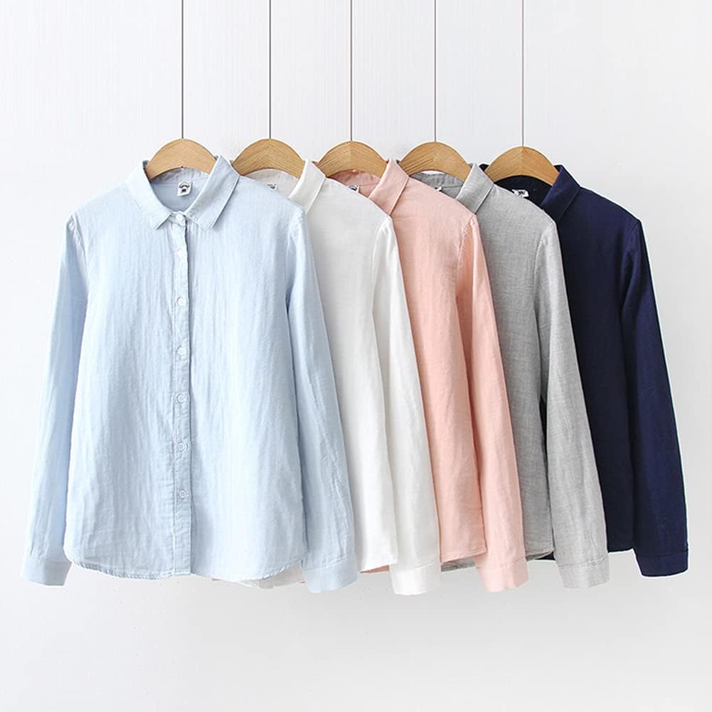 [Ouyniei] シャツ レディース 長袖 綿100％ ダブルガーゼ シャツ チュニック 春 夏 秋 無地 ブラウス カジュアル