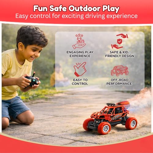 Image of Toy Imagine Remote Control Car for Kids, Rechargeable RC Off Road Buggy with LED Lights & Spray Mist Effect, 40MHz Racing Car Toy for Boys & Girls, Indoor Outdoor Play, Red