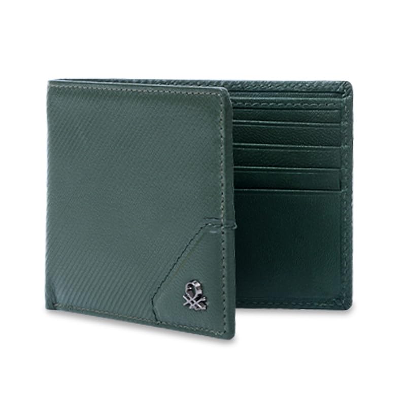Image of United Colors of Benetton Men's Leather Wallet Louth - Olive | Slimfold Wallet with RFID Protection, Multiple Card Slots | Coin Pocket | Bi-Fold Purse for Men | Ideal for Gifting