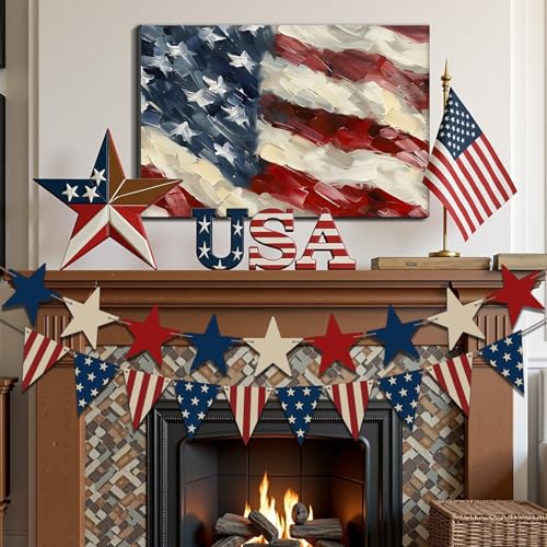 Image of Framed Bald Eagle American Flag Wall Art, Patriotic Rustic Canvas Art Pictures, USA Eagle Wall Decor, Made in USA Ready to Hang for Office Man Cave Living Room