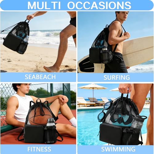 SUVICTONG Swim Mesh Beach Backpack with Wet Pocket Mesh Drawstring Bags,Swim Bag,Pool Backpack for Swimming, Gym（18.5"x15.7"） - image 6
