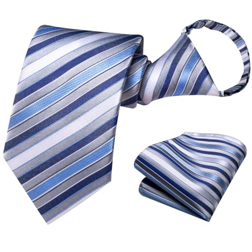 Image of Hi-Tie Boys Tie Pre-Tied Pocket Square Set Adjustable Kids Neckties Age 7-11 Years School UniForm Graduation