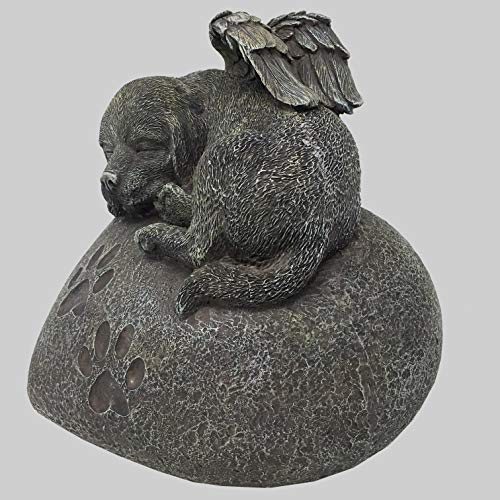 Hunde Urne grau als Hunde-Engelfigur auf Herz, Tierurne