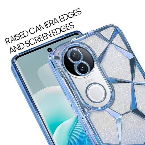 Image of VONZEE Gradient Glitter Case for VIVO V50e, Luxury Electroplated 3D Cube, Diamond Bling Shiny Soft TPU Clear Shockproof Women Girls Protective Phone Cover (Sierra Blue)