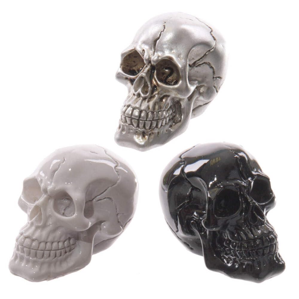PK Green Skull Ornaments Set of 3 Gruesome Halloween Party Home Decorations, Mixed, Height 3.5cm Width 2.5cm Depth 4cm