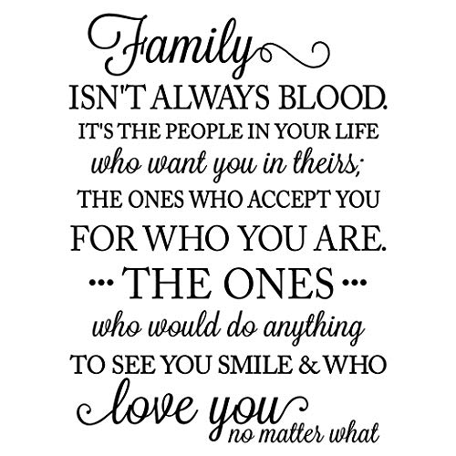 Family isn't Always Blood..it's the People in Your Life Who Want You in Theirs Vinyl Lettering Wall Decal (Black, 16