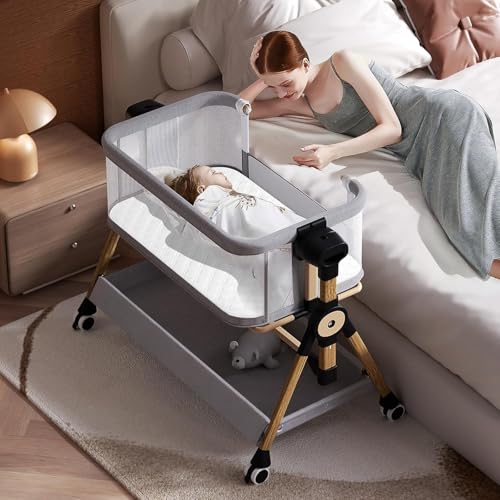 kingobabys 3 in 1 Baby Bassinet,Bedside/Rocking Bassinet for Baby,Bedside Crib with Lockable...