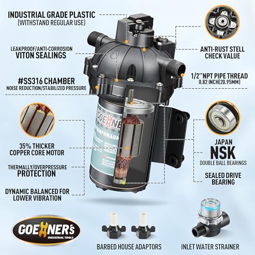 Image of [Upgraded Version] 12V DC Fresh Water Pump, 6.5GPM 70PSI Five Chamber Self-Priming Diaphragm Pump with Heavy Duty Pressure Switch and Strainer for RV, Marine, Caravan
