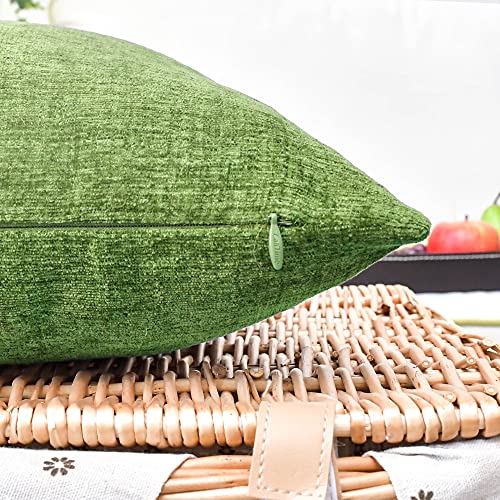Image of CaliTime Pack of 2 Cozy Throw Pillow Covers Cases for Couch Sofa Home Decoration Solid Dyed Soft Chenille 12 X 12 Inches Forest Green