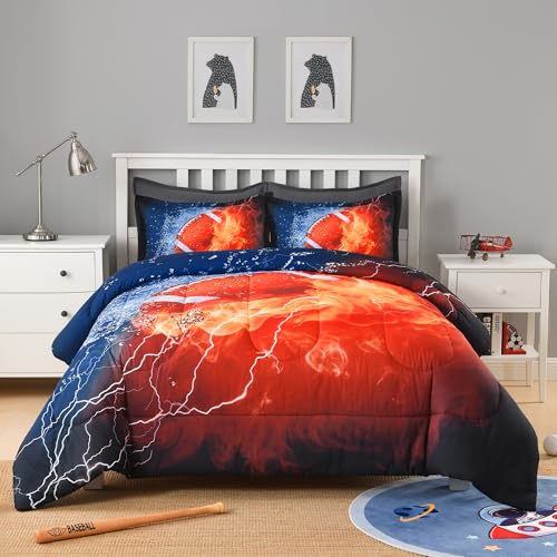 Image of Andency Football Comforter Set Full (79x90 Inch), 3 Pieces(1 Football Comforter, 2 Pillowcases) 3D Sport Polyester Comforter Set Bedding Set for Boys Kids Teens