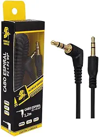 Pix 018-0421 Cabo Mobile P2 Macho x Macho Estéreo Espiral 90°, Preto, 1.2 m