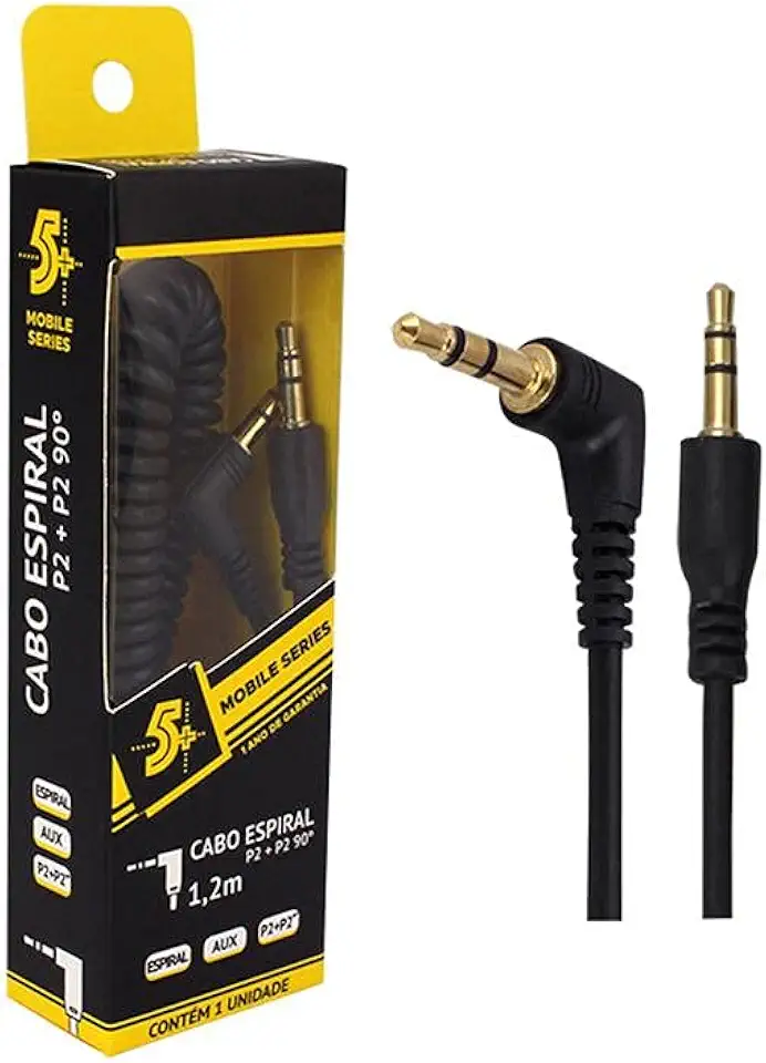 Pix 018-0421 Cabo Mobile P2 Macho x Macho Estéreo Espiral 90°, Preto, 1.2 m
