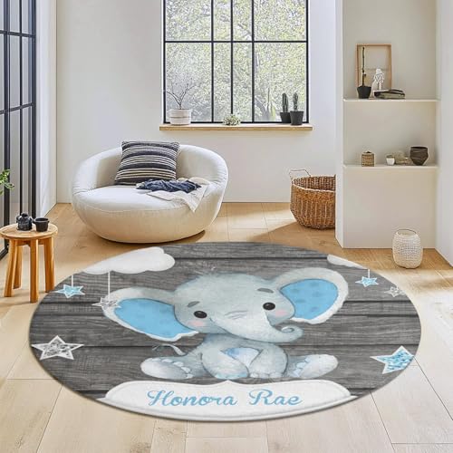 Tapete redondo personalizado infantil azul elefante gris miniatura 3