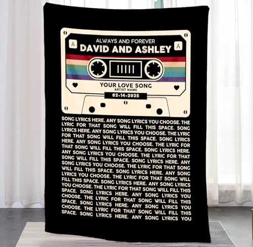 Custom Wedding Song Music Lyrics Blanket, Cassette Tape Blanket, Vinyl Record Song Lyrics Throw Blankets, Music Blanket Bedding, Gifts for Him Her, Anniversary Blanket, Wedding Couple Blanket