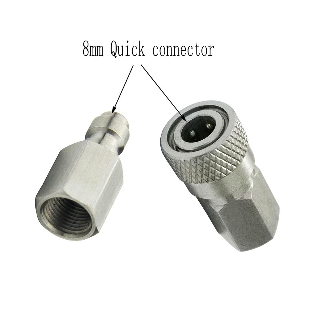1 Set 1/8 BSPP Female Connector and 8mm Fill Nipple Plug Quick-Disconnect Stainless Steel PCP Remote Line Adapter