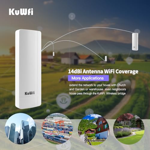 Image of KuWFi 5.8G 3KM Gigabit Wireless WiFi Bridge Point to Point Outdoor Work for Starlink Satellite Signal Extend Outdoor Super Long Range WiFi Router Bridge 1000Mbps Ethernet Port 24V PoE Power 2-Pack
