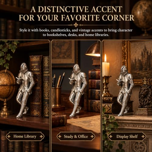 Medieval Knight Bookshelf Decor, Finished Armored Knight Sculpture，Silver - image 3