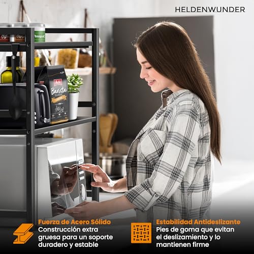 Miniatura 8 de Heldenwunder Estantería Microondas Estantes Cocina Acero 2 Niveles Mueble Microondas Horno Estanterias Almacenaje Organizador Estante Panadería Ajustable Instrucciones En Vídeo, Ganchos Negro