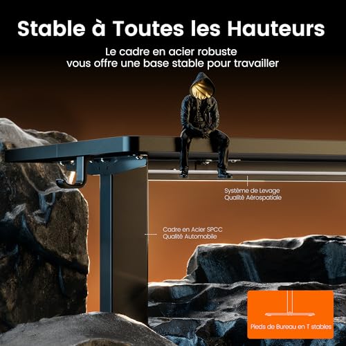 Bureau Electrique à Panneau Intelligent 4 Mémoires ErGear Noir 160x80