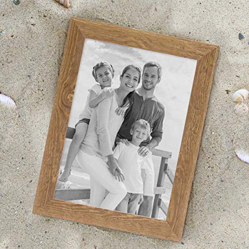 PHOTOLINI Bilderrahmen A4 21x30 cm Holz Eiche-Optik, 2er Set Echtholz-Rahmen rustikal, Strandhaus, Made in Germany, Echtglas, zum Aufhängen, extra Zubehör - Treibholzlook mit einem Hauch Küstenflair