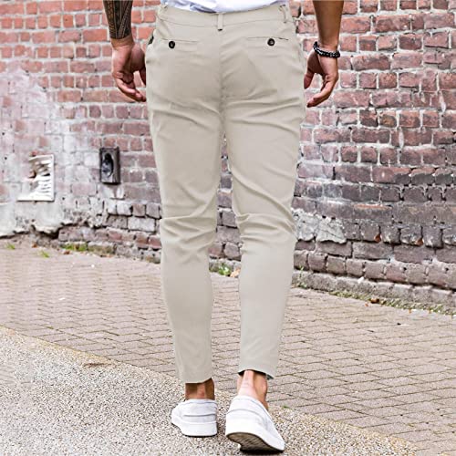 Image of Mens Chinos Slim Fit Pants Stretch Tapered Dress Pant Casual Trousers | Skinny Slacks, Flat Front Design, Stretch Cotton Fabric, Solid or Plaid, Work Dress Pants, Business Casual Wear