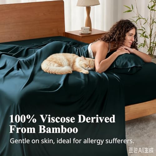 Image of Bamboo Viscose Sheet Set Twin Size, Cooling Sheets Bed Set 3pcs