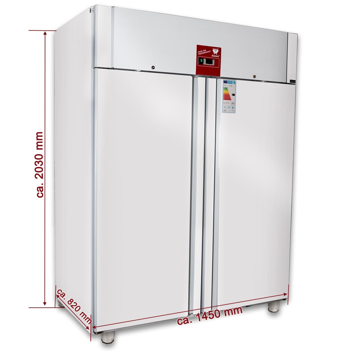 Beeketal Gastro Edelstahl Kühlschrank KS-1230B – 2-türiger Gewerbekühlschrank 978L mit Umluftkühlung, Digitale Steuerung, Energieklasse C, Profi Gastronomie Kühlschrank vollständig montiert