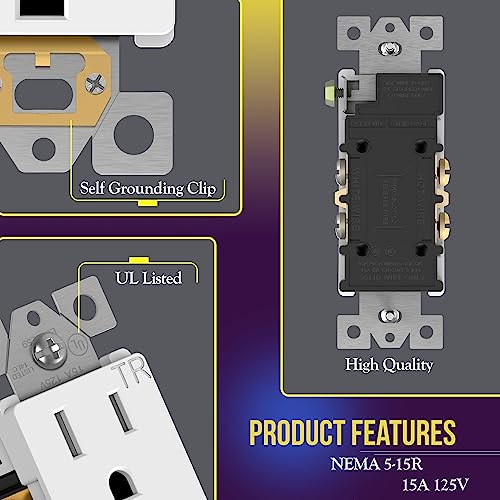 Enerlites Decorator Wall Receptacle Outlet, Tamper-Resistant Standard Electrical Wall Outlet, Residential Grade, 3-Wire, Self-Grounding, 2-Pole, 15A 125V, Ul Listed, 61501-Tr-W-10Pcs, White (10 Pack) #TOP1
