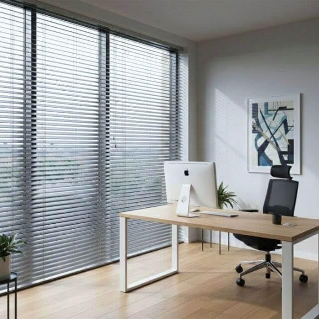 Jalousien Fenster Innen - Alu Jalusienen - 2100x1800mm, Rechte Steuerung - mit Lamellen 50 mm - Montage Wand oder Decke, mit Bohren - für Zuhause & Büro - Silber