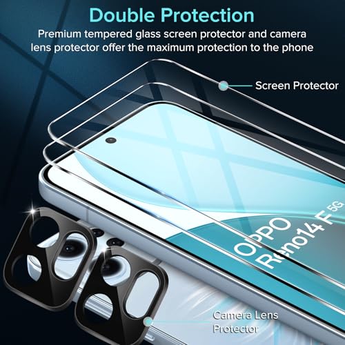 ivoler 2 Piezas Cristal Vidrio Templado Protector de Pantalla para OPPO Reno 14 FS 5G / OPPO Reno 14F 5G, con 2 Piezas Protector de Lente de Cámara, 9H Dureza, Antiarañazos, Sin Burbujas - imagen 3
