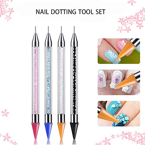 Eyxformula Rhinestone Picker Dotting Pen, 4 Pcs Dual-ended Wax Pencil Picker Gems Crystals Studs Jewel Picker Tool, Crystal Bead Handle Diamond Painting Wax Rhinestone Applicator Tool for DIY Nail Art