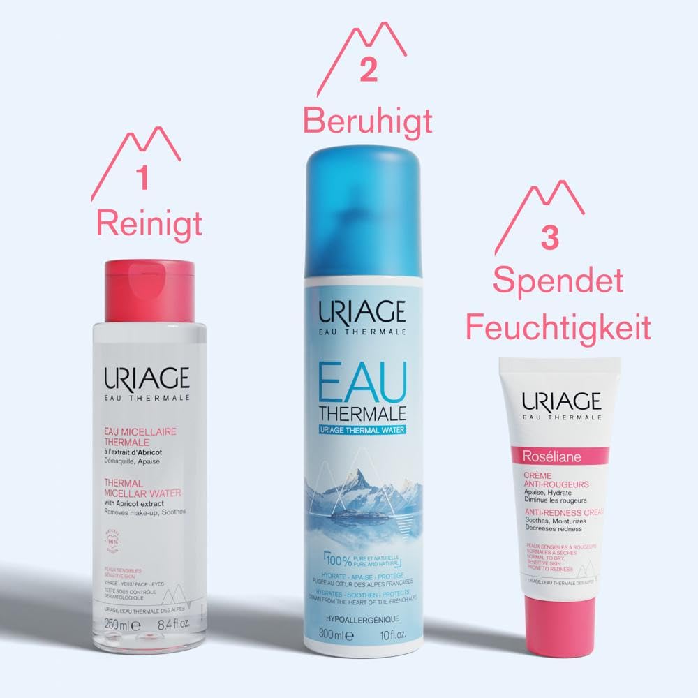 Uriage Mizellen Thermalwasser für Empfindliche Haut - Gesicht & Augen - 3-in-1: Reinigt, entfernt Make-up & Beruhigt - fruchtig-blumiger Duft - 96% Inhaltsstoffe Natürlichen Ursprungs - 500ml