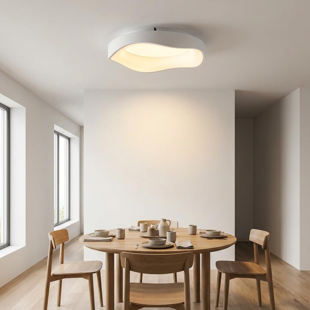 Alpinaluz Plafón LED de Techo Blanco Ø40 cm – 36 W, Luz Seleccionable 3000K/4000K/6000K – Diseño Ondulado Irregular de Acero Mate con Difusor Acrílico Opal, Estilo Moderno Nórdico