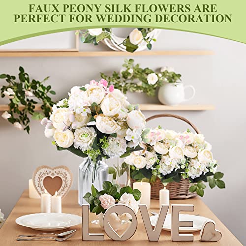 Crowye 8 Bouquets Wedding Silk Peony Hydrangea Flowers Vintage Artificial Flower With Stems Elegant Faux Flowers For Decoration For Diy Table Party Decor Centerpieces Home(White) #TOP2