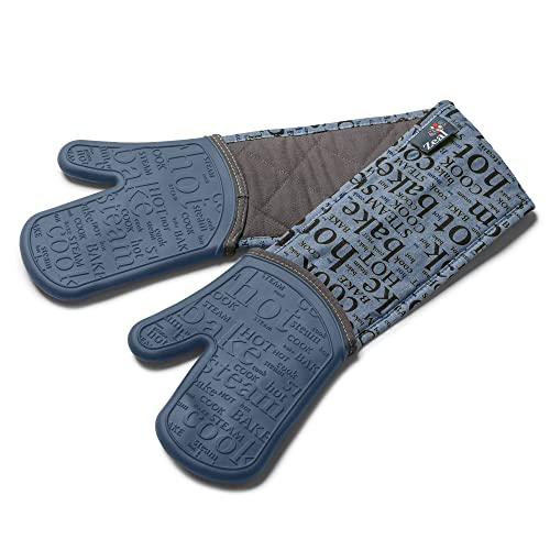 Zeal Silicone Double Oven Gloves, Heat, Steam and Water-Resistant Mitts with Quilted Fabric Inner