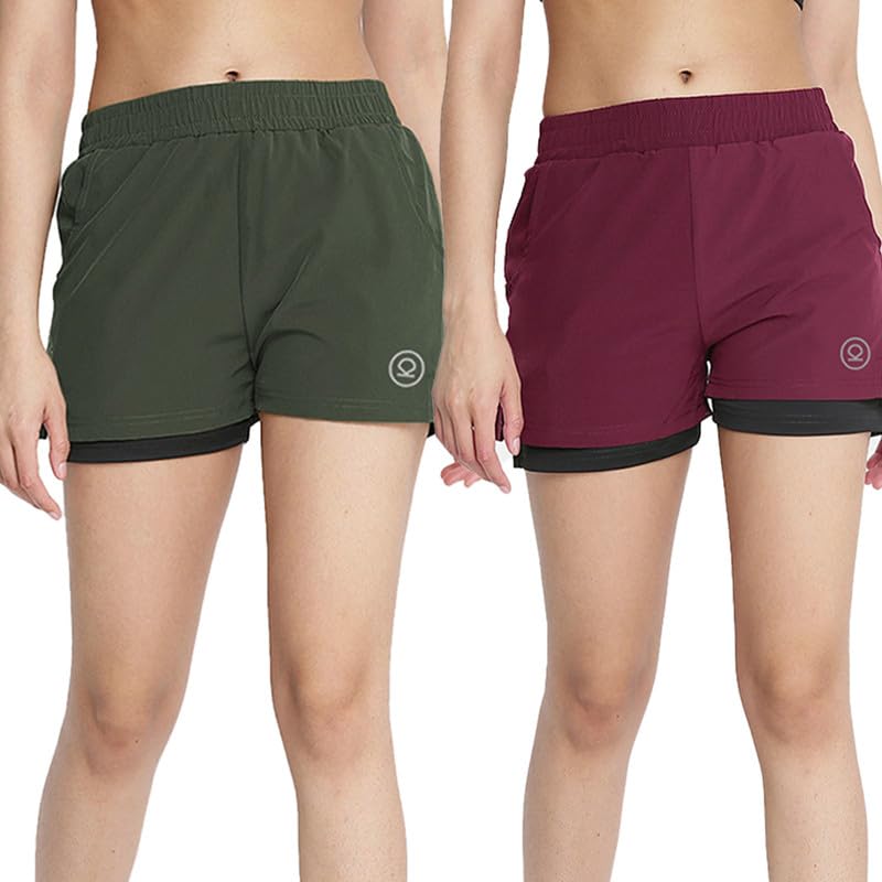 Image of CHKOKKO Double Layered Sports Combo Gym Workout Running Shorts for Women