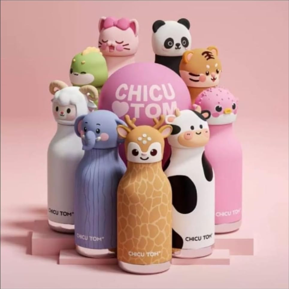 Image of 3D Chicu Tom Animal Insulated Stainless Steel Water Bottle, 480ml, Safari Theme, Leak Proof Vacuum Flask for Kids and Adults (Panda)