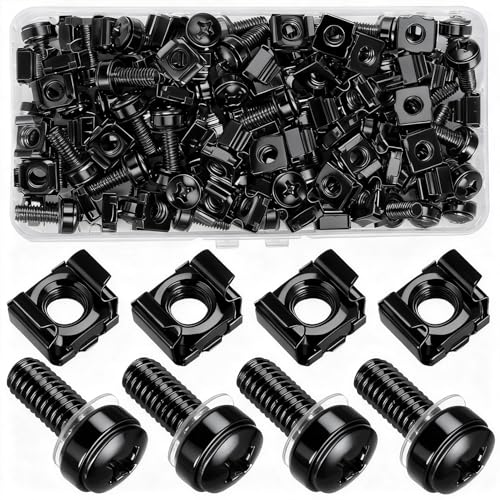 Vis et Ècrous à Cages pour Armoires Réseau, 110 Pcs/55 Set M6 Écrous et Vis pour Cage pour Baie de de Serveur en Rack, Armoires de Serveurs, Écrous et...
