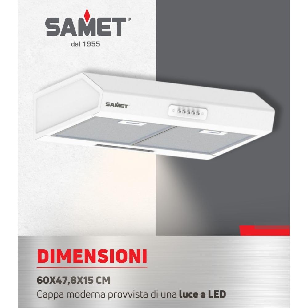 Gruppo cappa sottopensile Tornado 60 Samet colore bianco