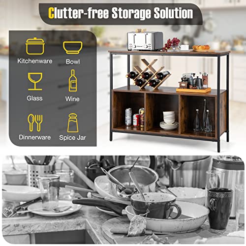 Petsite Sideboard Buffet Table With Storage Cabinet & Shelves, Industrial Microwave Oven Stand, Coffee Bar Station, Stationary Kitchen Island Cart #TOP4